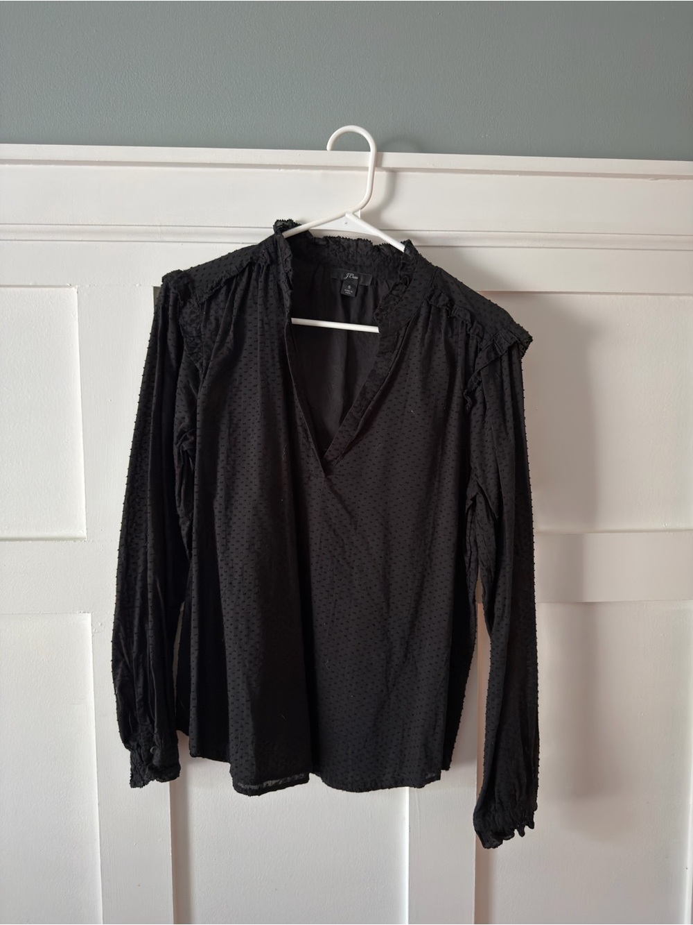 J.Crew Black Clip Dot V-Neck Long-Sleeve Blouse size S